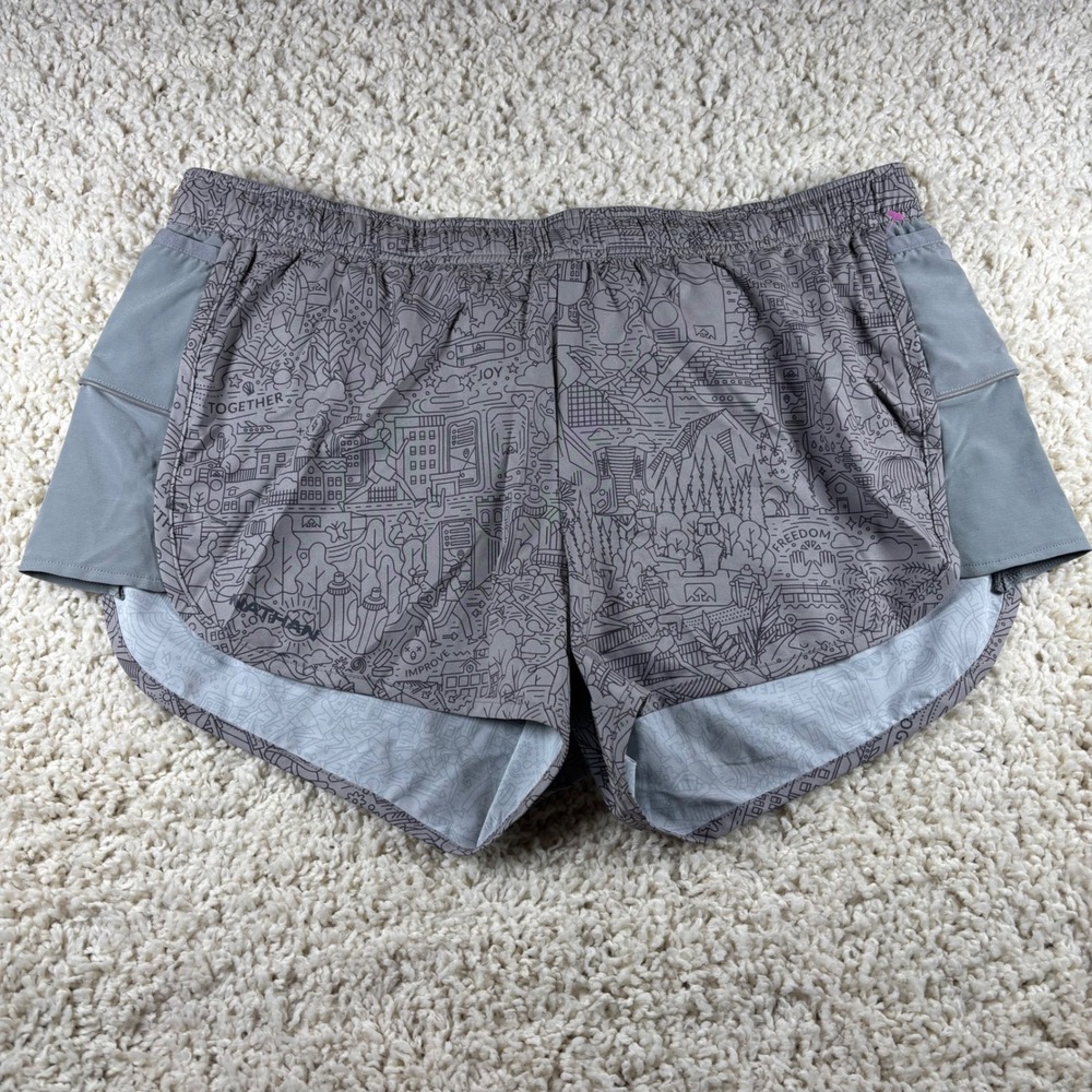 Nathan‎ Running Shorts Women's L G Gray Doodle Print Athletic Gym Workout